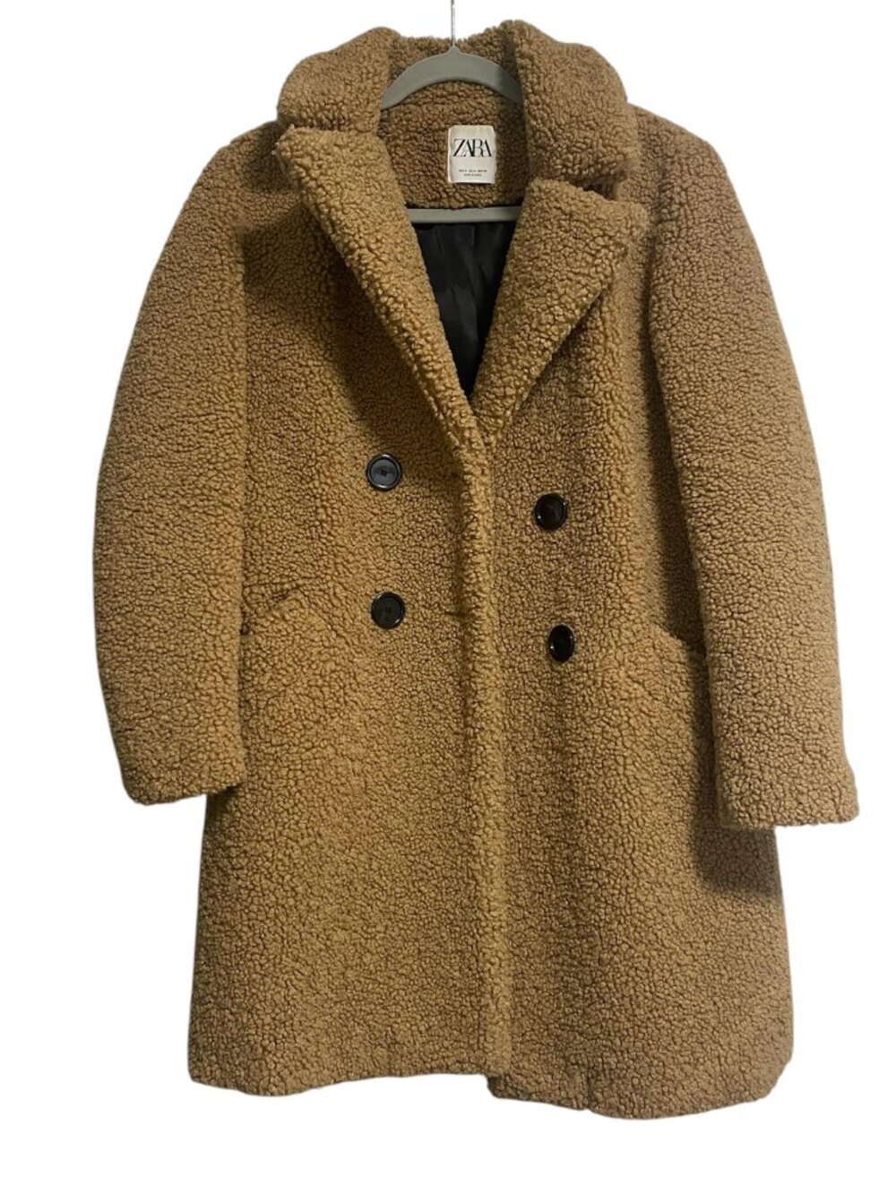 ZARA  Tan Double Breasted Teddy Coat Size S